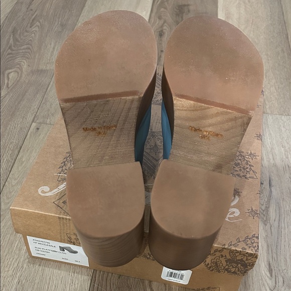 Free People Blue Mules with Wooden Platform - Picture 7 of 7